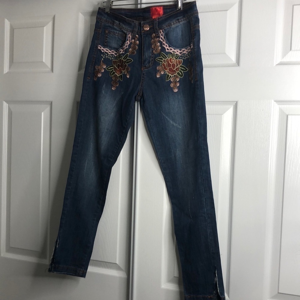 V Cristina Skinny Jeans Embroidered Dark Jeans 2